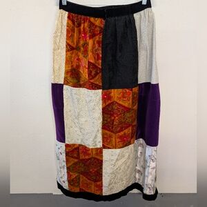 Vintage Skirt Handmade Bohemian Hippie Patchwork Multicolor Elastic Waist XL